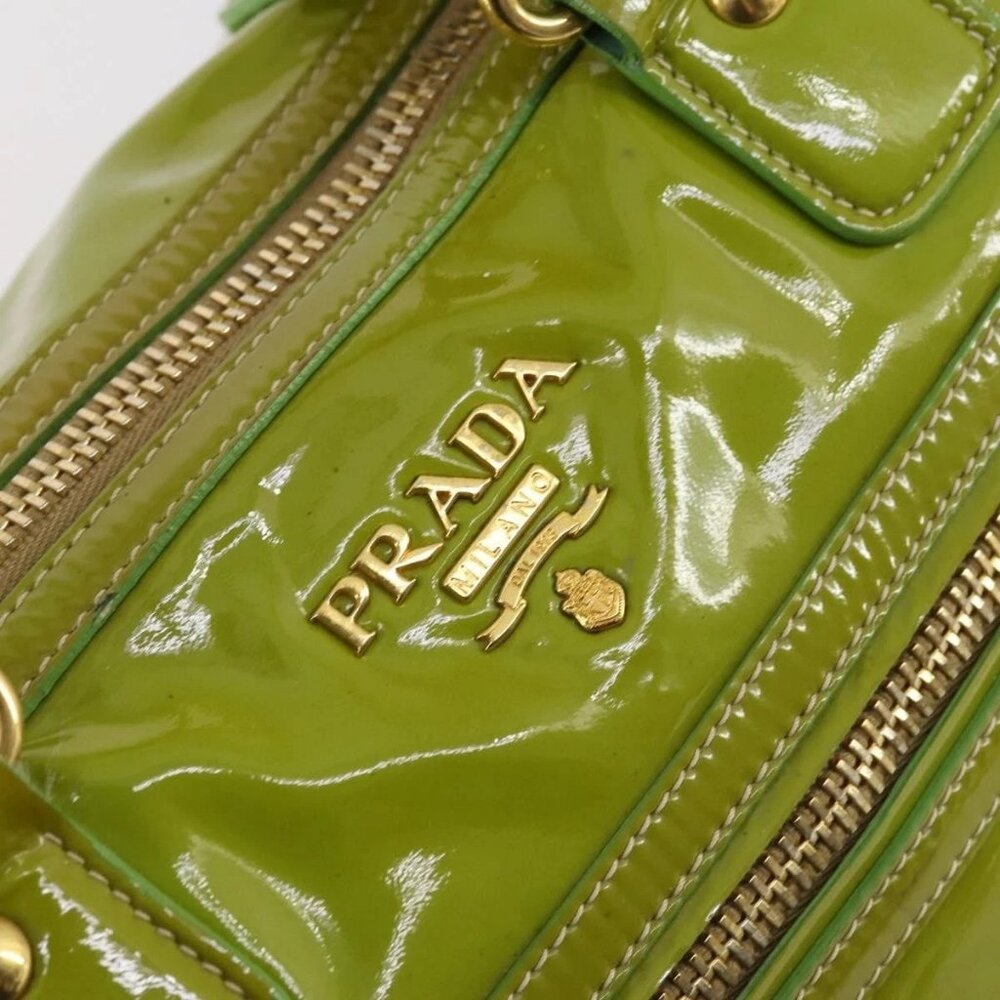 PRADA Hand Bag Enamel 2way Green Gold Auth - Picture 11 of 15